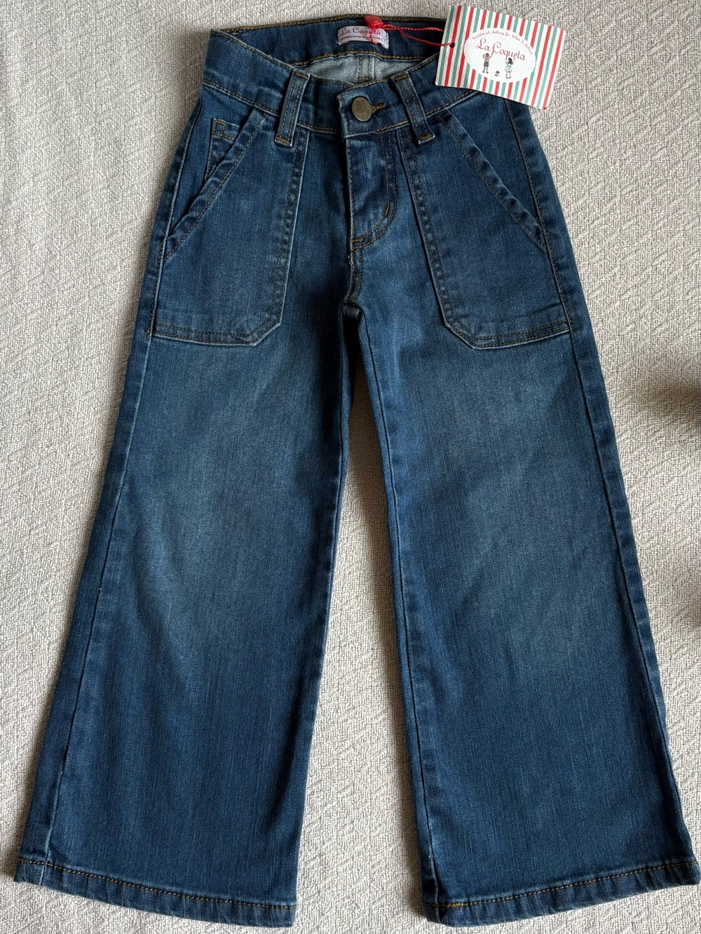 La Coqueta Girls' Wide-Leg Dark Blue Denim Jeans